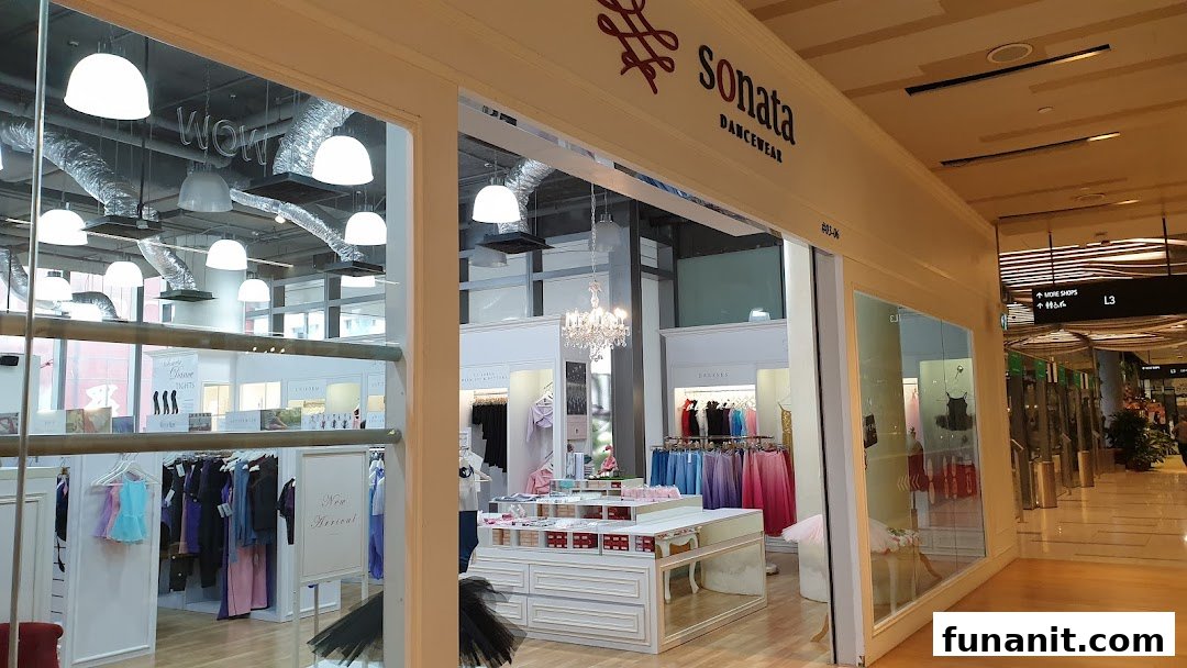 The storefront of Sonata Dancewear, showcasing a vibrant collection of dance apparel and accessories.