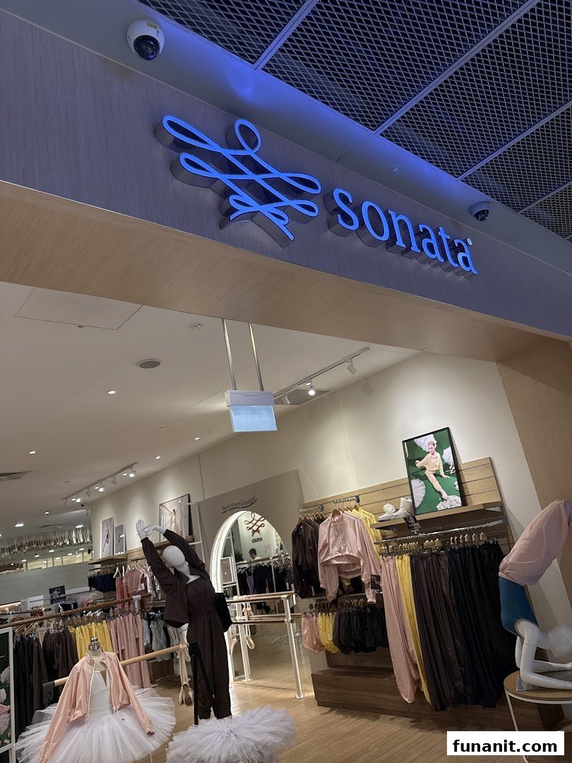 The Sonata Flagship Store entrance showcasing ballet and dancewear on mannequins and racks.