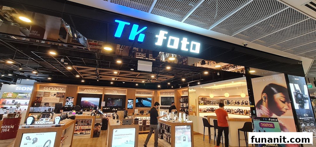 Interior view of TK Foto Technic, showcasing a wide range of audio and camera equipment from top brands.