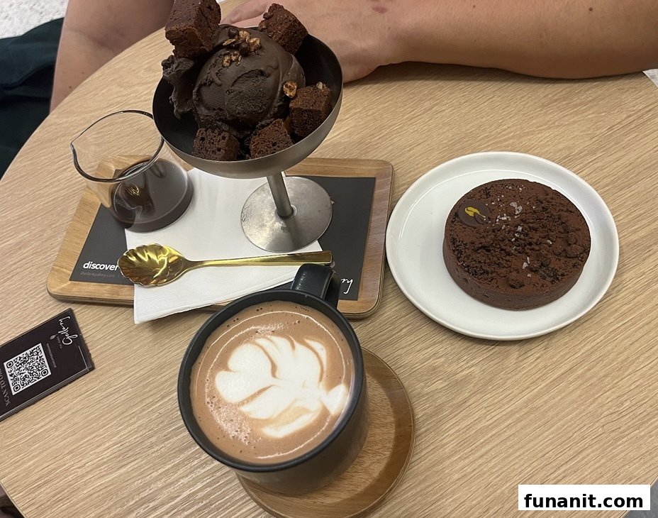 Decadent chocolate ice cream, tart, and hot chocolate served at The Dark Gallery.