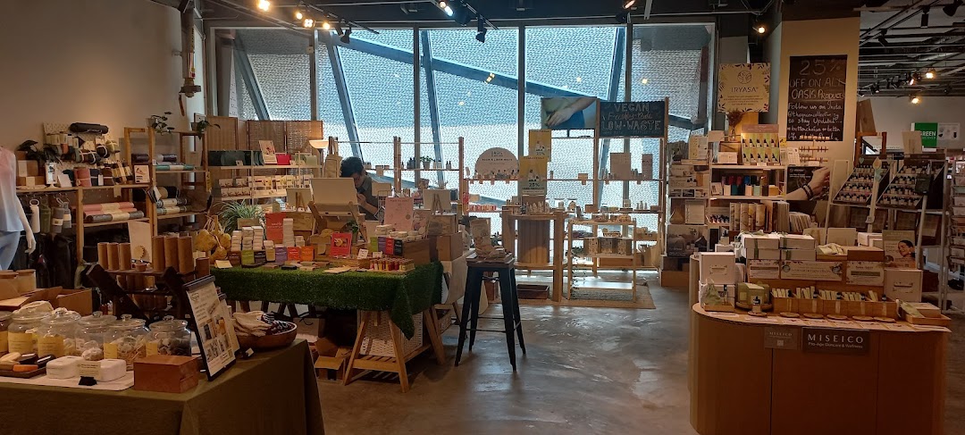 An interior view of The Green Collective SG, showcasing various sustainable and eco-friendly products on display.