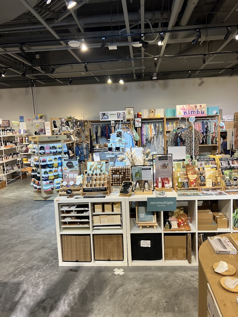 Interior view of The Green Collective SG, showcasing sustainable products, skincare, apparel, and home goods.