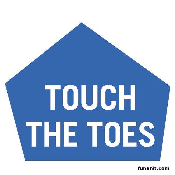 A blue pentagon logo featuring the white text 'TOUCH THE TOES'.