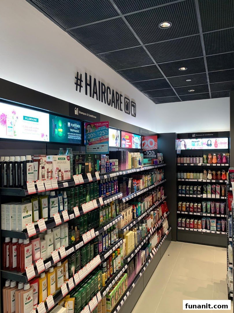 An interior view of a Watsons store aisle, showcasing a wide range of hair care products and displays.