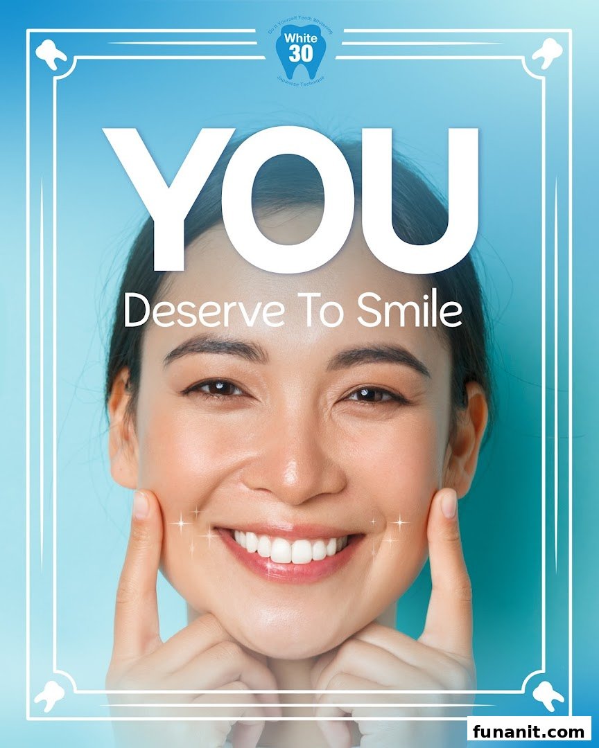 A promotional image featuring a smiling woman with bright teeth and the text 'YOU Deserve To Smile'.
