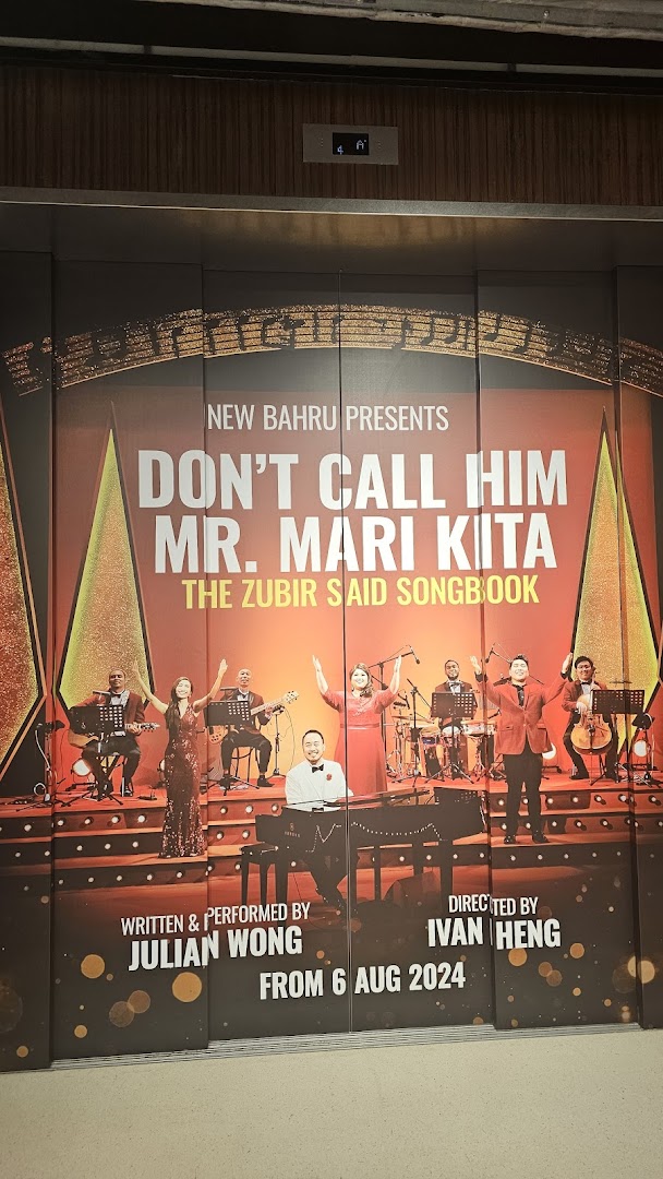 A large promotional poster for 'Don't Call Him Mr. Mari Kita: The Zubir Said Songbook' performance.
