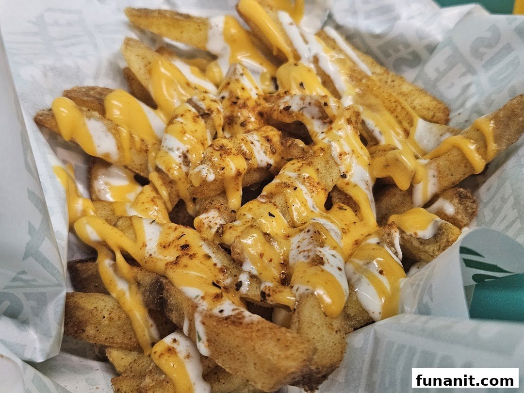 Delicious seasoned fries topped with creamy cheese and white sauces from Wingstop.