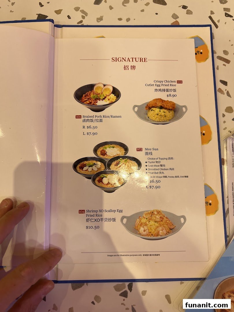 A close-up view of a menu page featuring signature Taiwanese dishes with prices and descriptions.