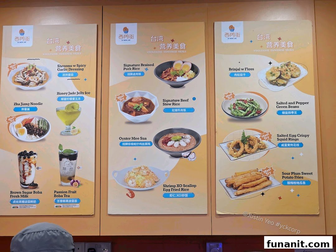 A vibrant display of menu boards showcasing various Taiwanese dishes and beverages.