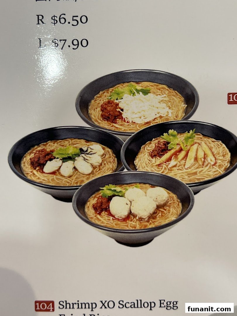 A menu page showcasing various Taiwanese noodle dishes with different toppings and their pricing.