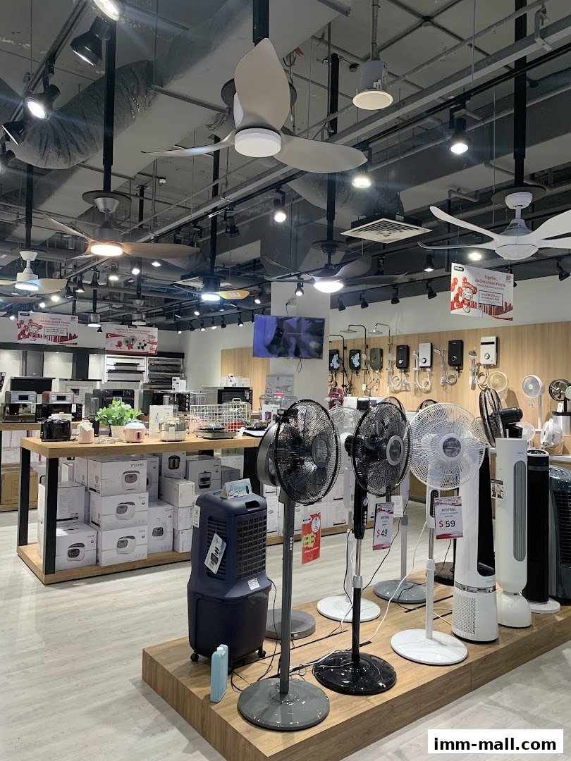 Interior of a retail store showcasing various fans, air coolers, and other home appliances.
