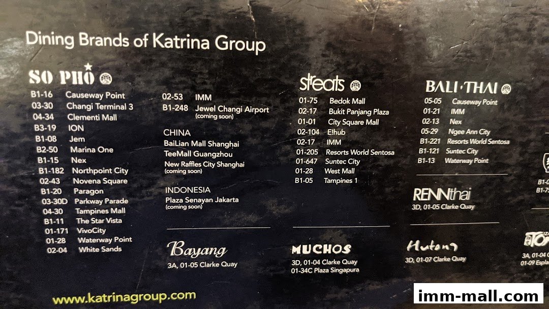A list of dining brands and their locations under Katrina Group.