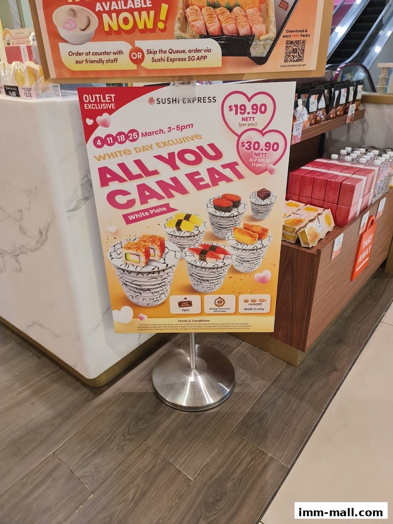 A promotional sign for Sushi Express's White Day All You Can Eat promotion.