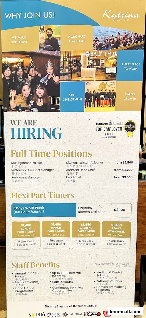 A recruitment poster for Bali Thai, showcasing job opportunities and staff benefits.