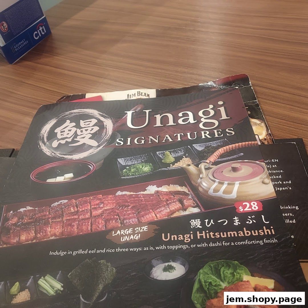 A menu featuring Unagi Signatures, highlighting Unagi Hitsumabushi.