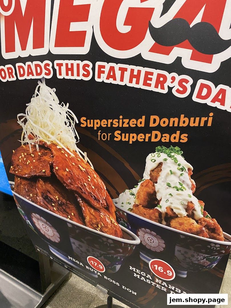 Promotional poster for Father's Day featuring two large donburi bowls.