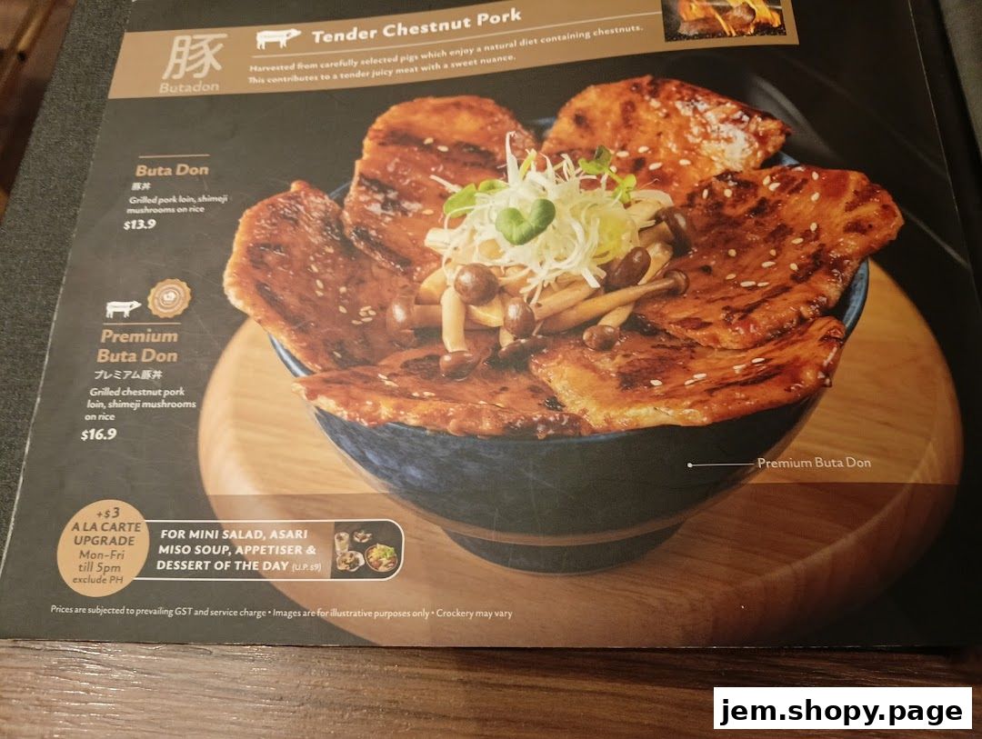 A menu page showcasing two types of Buta Don with grilled pork loin and mushrooms.