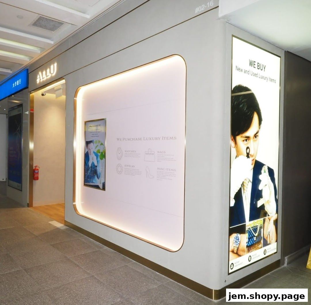 The exterior of the ALLU Singapore shop, specializing in buying luxury items.