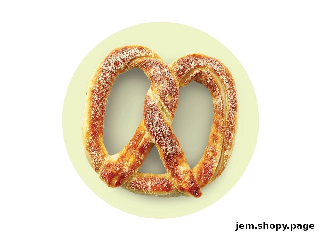 A close-up shot of a freshly baked pretzel with a light dusting of sugar.