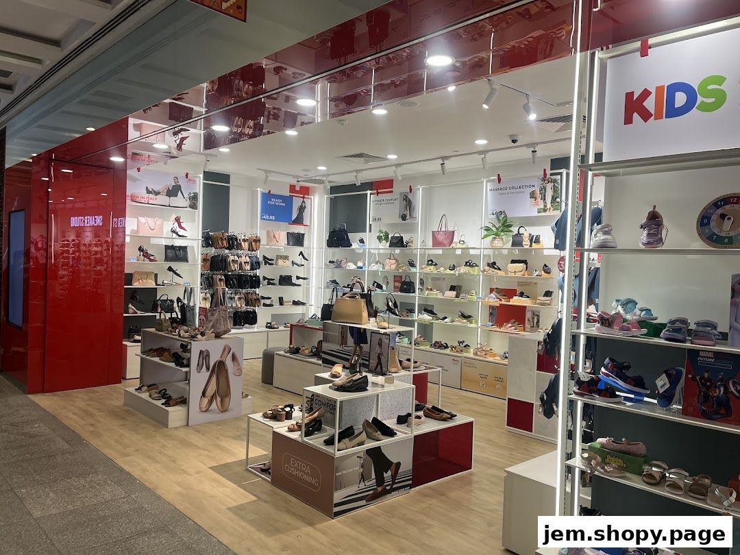 Interior view of a Bata shoe store showcasing various footwear for men, women, and children.