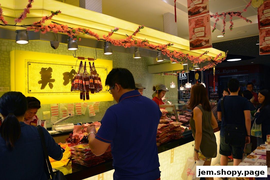 Customers shop for bak kwa and other treats at Bee Cheng Hiang.