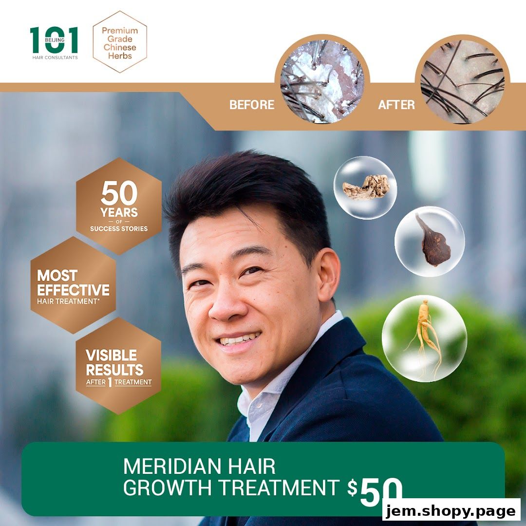 Advertisement for Beijing 101 Hair Consultants' Meridian Hair Growth Treatment.