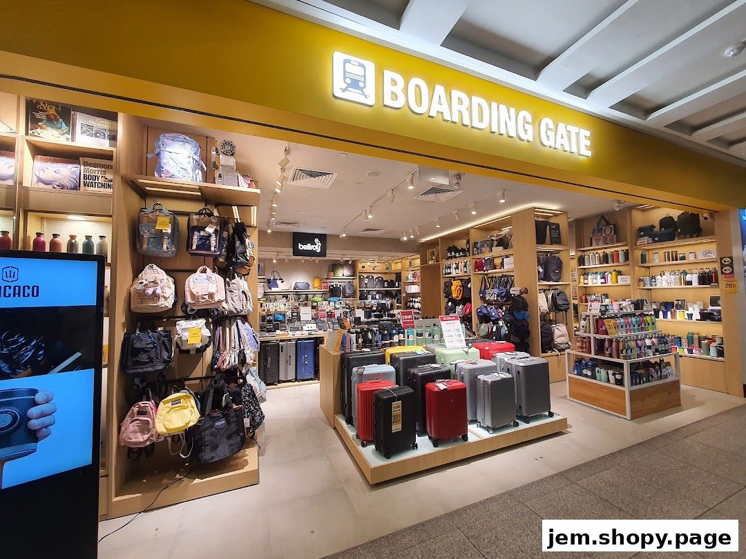 Boarding Gate shop interior showcasing luggage, backpacks, and travel accessories.