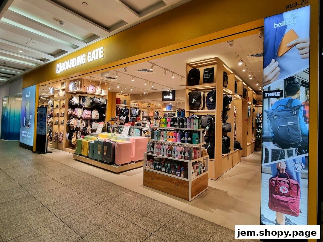 Boarding Gate shop interior displaying luggage, backpacks, and travel accessories.