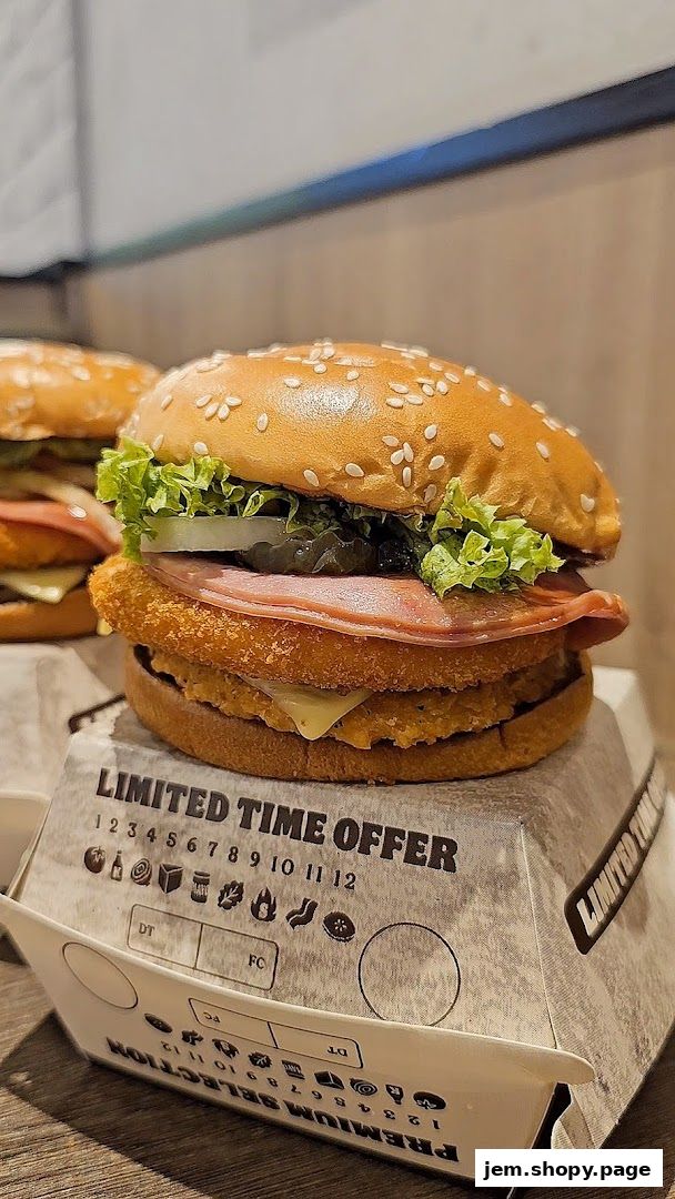 A close-up of a delicious Burger King burger on a limited-time offer box.