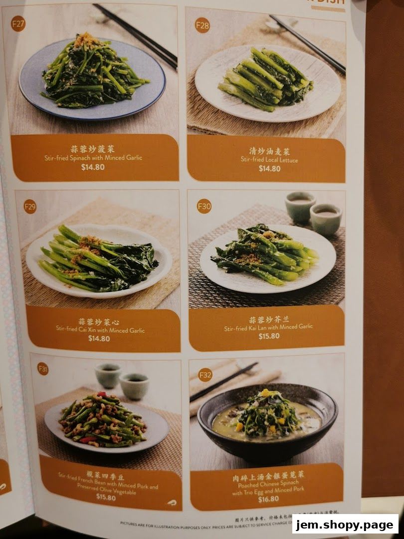 A menu page from Canton Paradise showcasing various stir-fried vegetable dishes with prices.