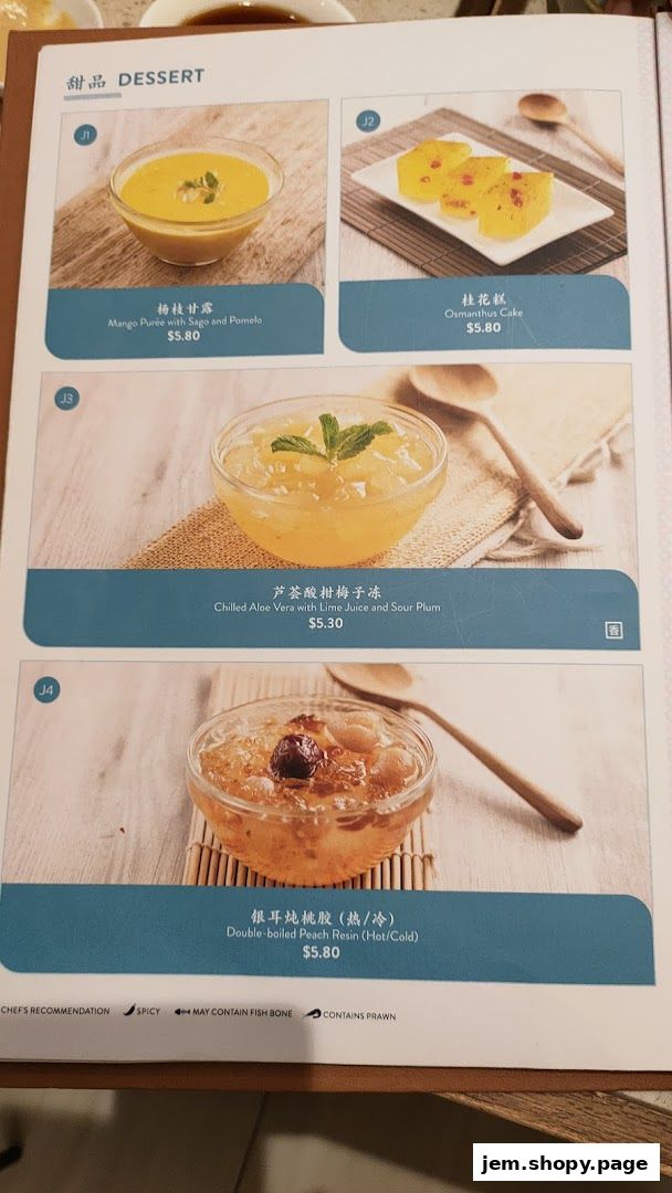 A menu page showcasing various desserts from Canton Paradise at JEM.