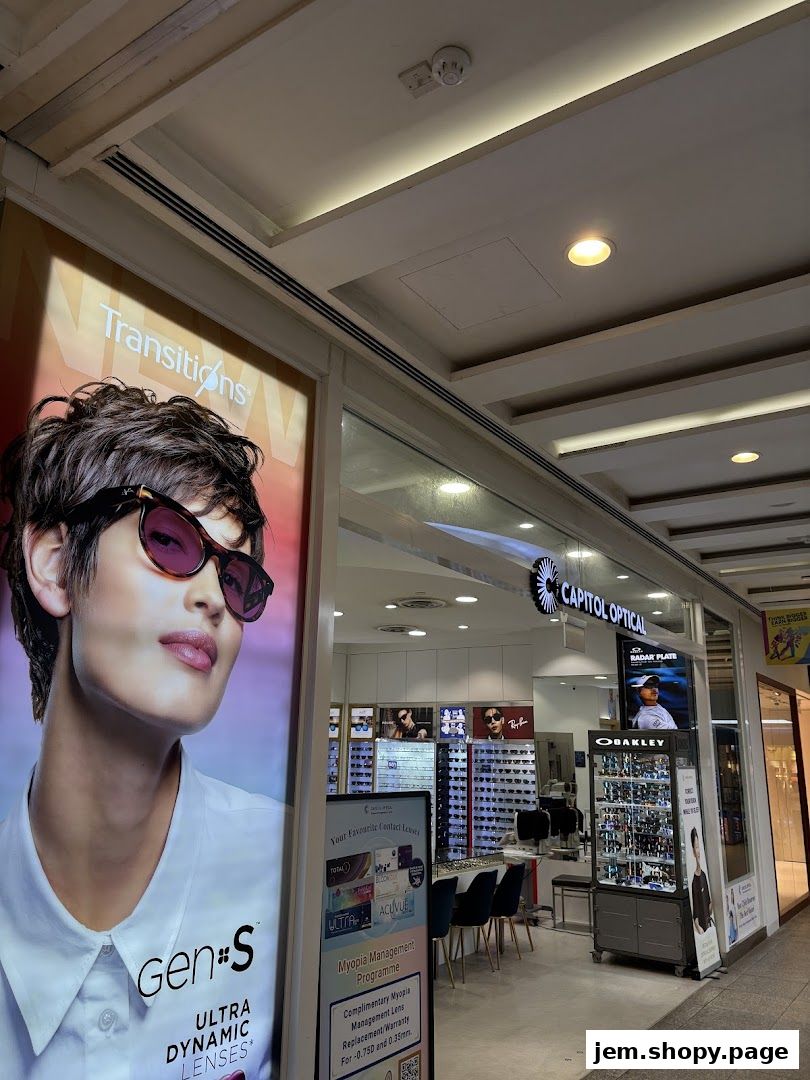 Capitol Optical shop front with displays of eyewear and contact lenses.
