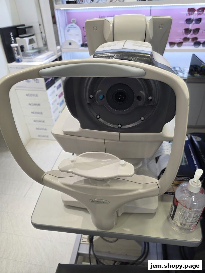 An optical examination machine is shown in a retail optical store.