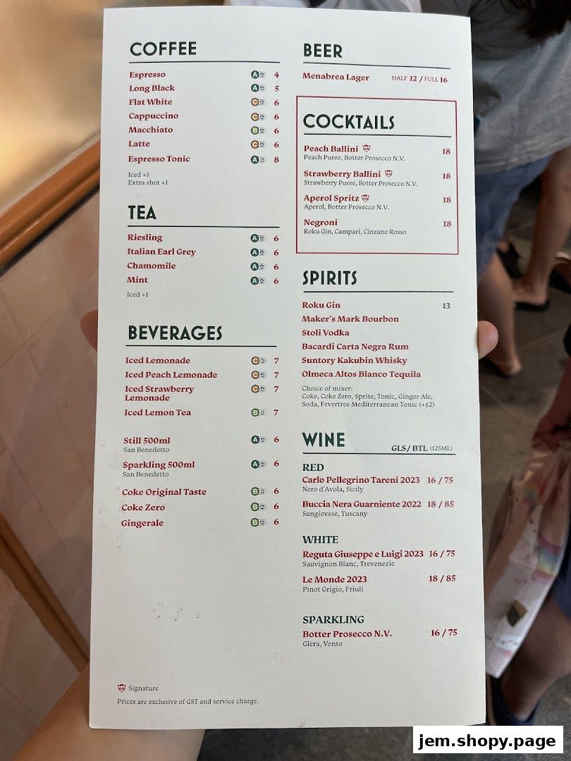 A menu from Casa Vostra - Jem featuring coffee, tea, beverages, beer, cocktails, spirits, and wine.