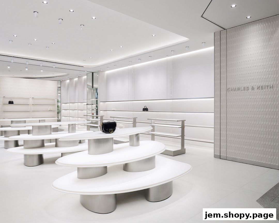 Interior view of a modern CHARLES & KEITH store showcasing handbags on display.