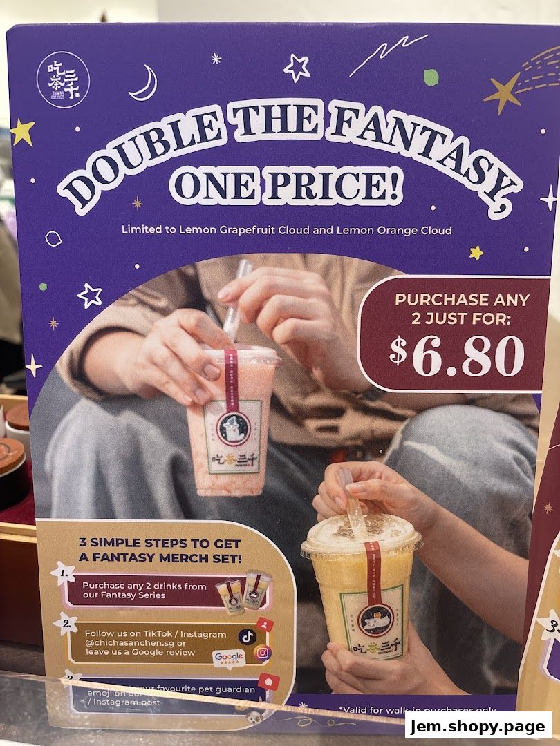 A promotional poster for CHICHA San Chen offering a 'Double the Fantasy, One Price' deal.