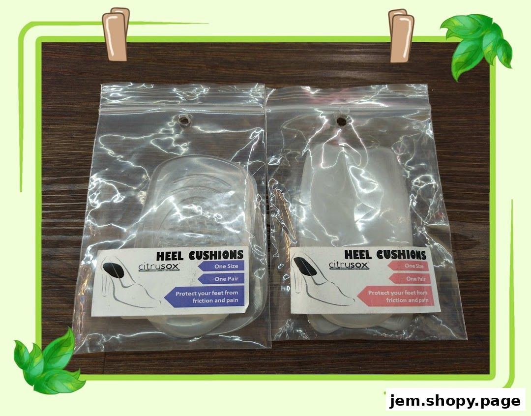 Two packages of Citrusox heel cushions are displayed, designed to protect feet from friction and pain.