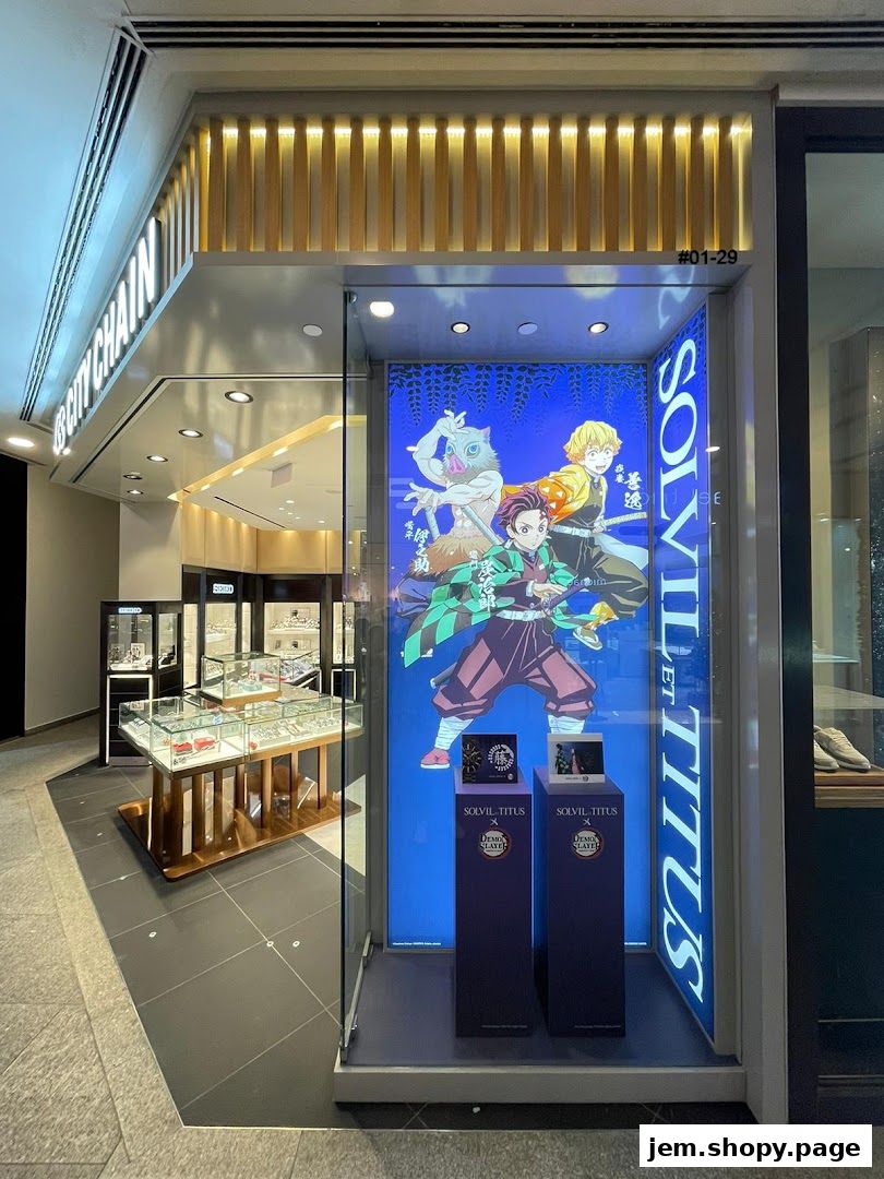 City Chain watch store with a Demon Slayer themed display and watches inside.