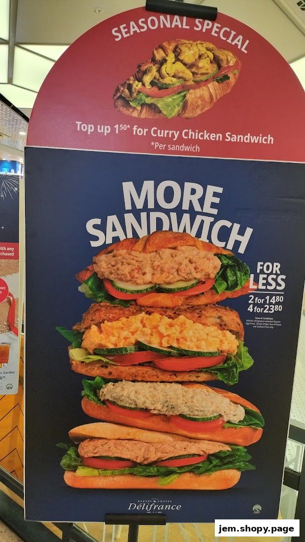 A promotional poster for Délifrance showcasing various sandwiches and a seasonal special.