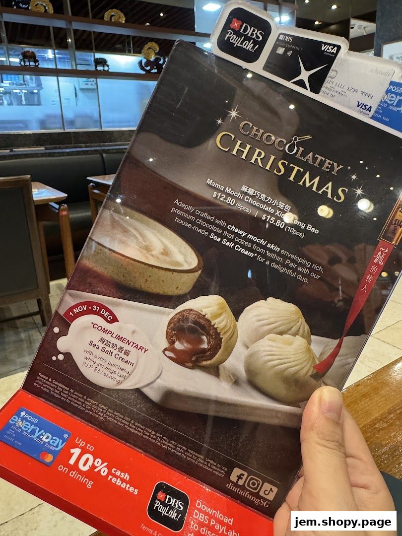 A menu featuring Chocolatey Christmas themed Mama Mochi Chocolate Xia Long Bao.
