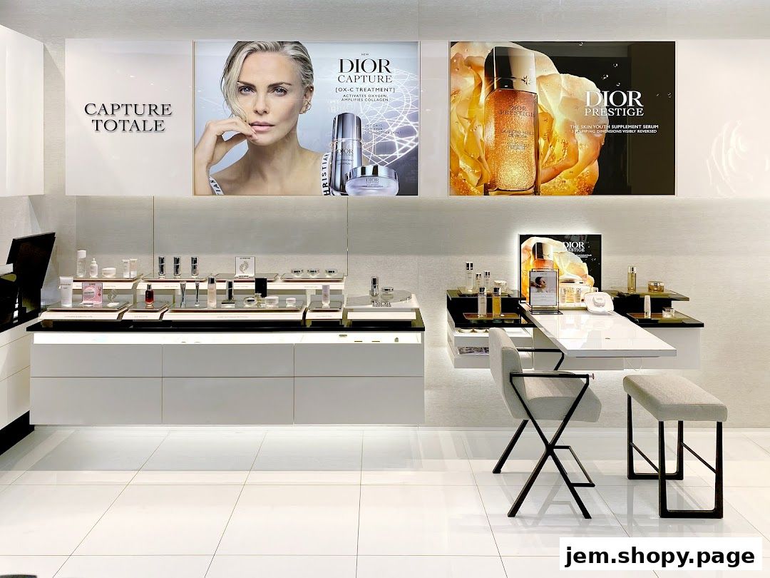 Dior Beauty store interior showcasing skincare products and advertising.