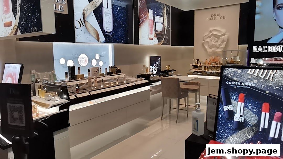 Interior view of a Dior Beauty boutique showcasing various skincare and makeup products.
