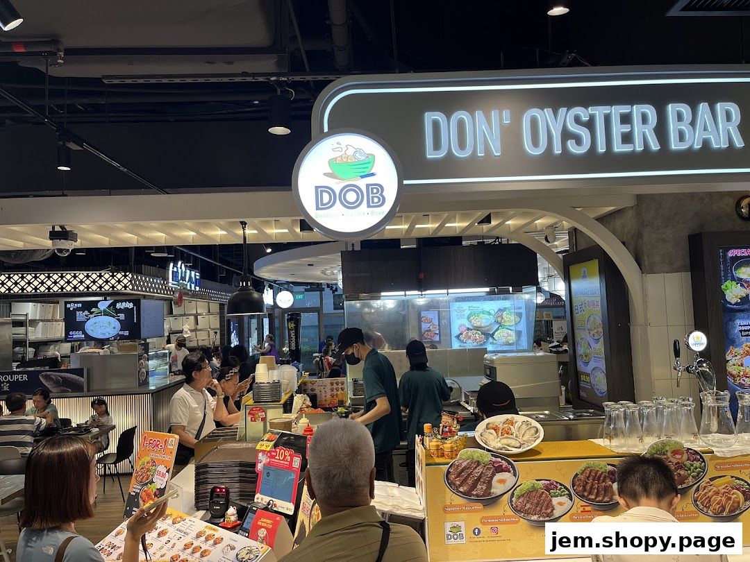 A busy food court scene with customers ordering at Don Oyster Bar.
