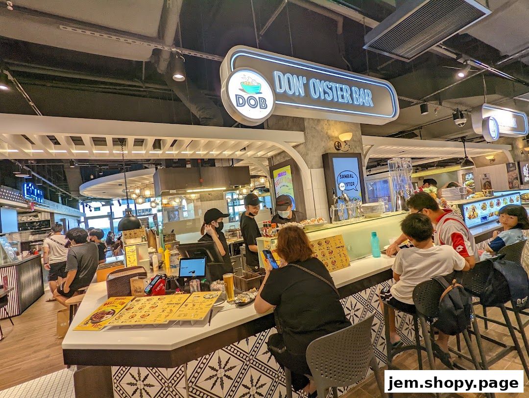 People ordering food at Don Oyster Bar counter with menus displayed.