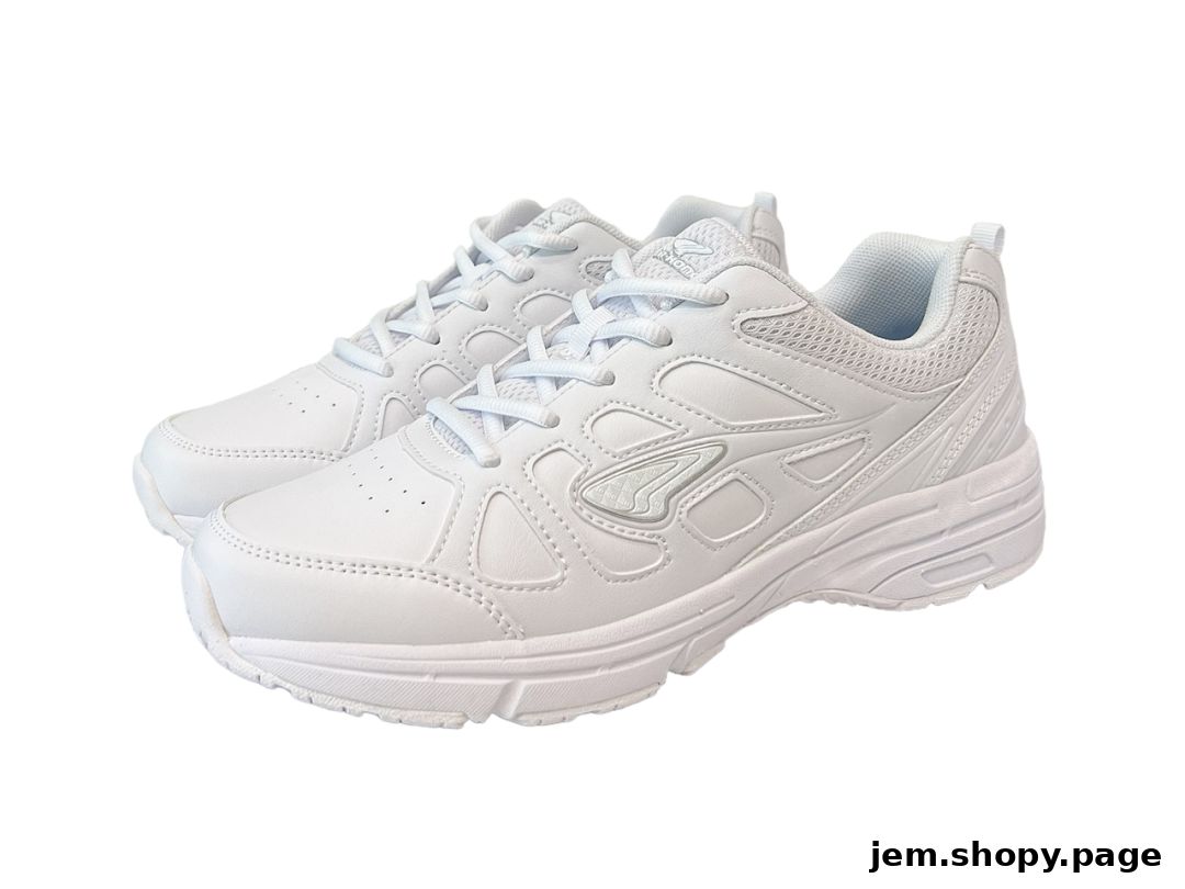A pair of clean white athletic shoes from Dr. Kong JEM.