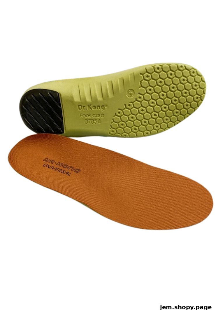 Dr. Kong foot care insole and shoe sole with honeycomb pattern.