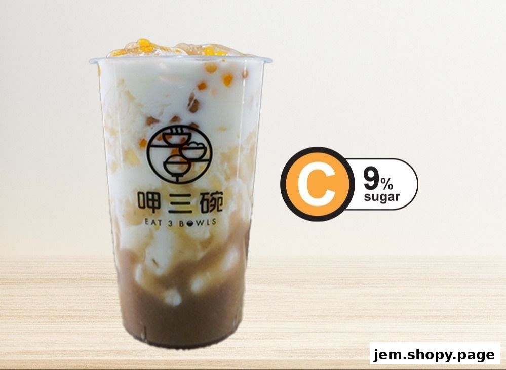 A refreshing beverage from Eat 3 Bowls with a 9% sugar indication.