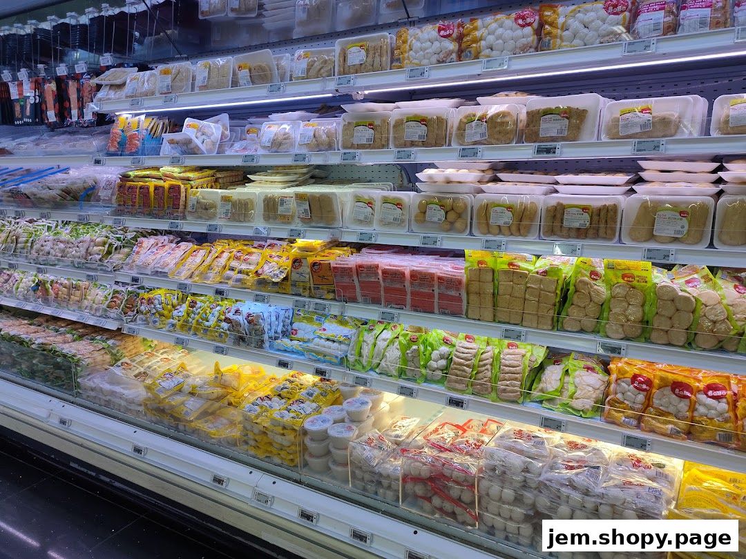 Refrigerated shelves stocked with a wide variety of pre-packaged food items.