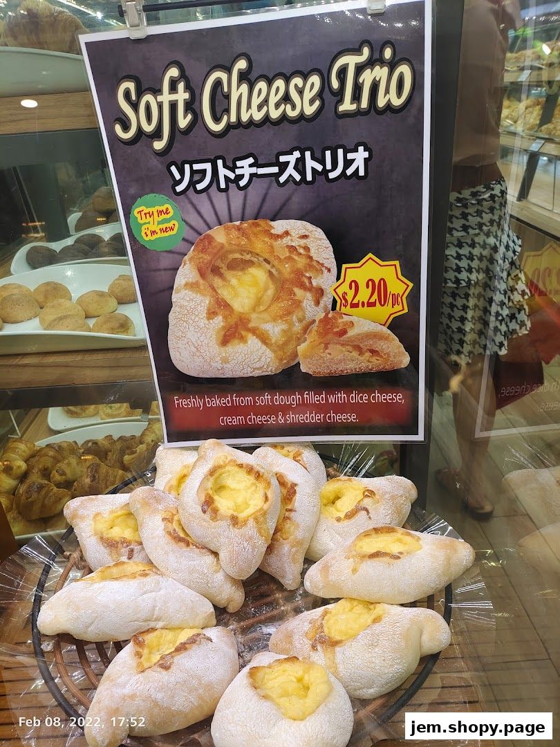 A display of freshly baked soft cheese buns at the Four Leaves bakery.