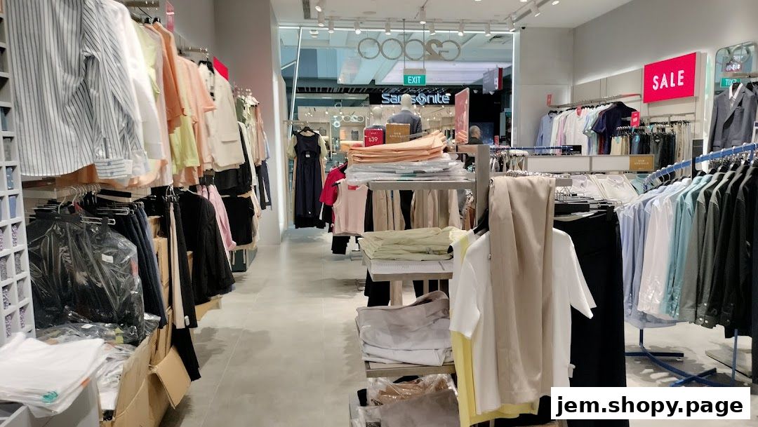 Interior view of a G2000 clothing store showcasing various apparel on racks and shelves.